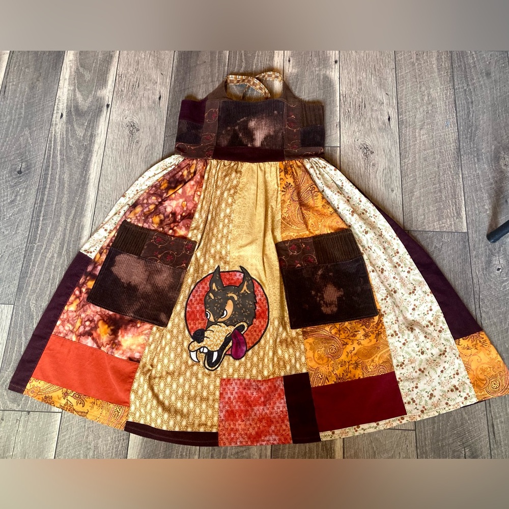 Grateful Dead Wolf Appliqué Summer Spinner Dress // Hippie Patchwork Tie Dye